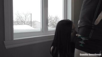 Passionate home sex on windowsill