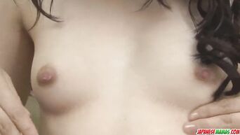 Hairy Japanese hole of Ayane Okura gets vibro orgasm