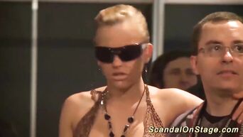 Public erotic show with chic blonde
