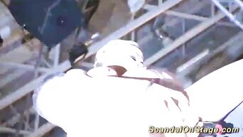 Public erotic show with chic blonde