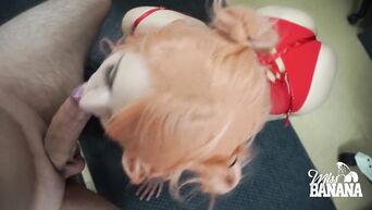 Red-haired bitch satisfies brother without help of hands