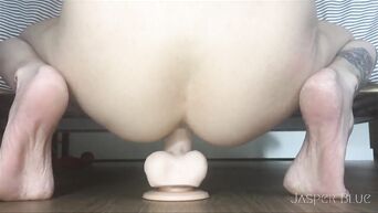 Jumped on dildo and started to suck dick