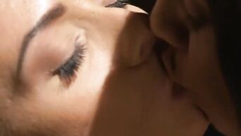 Caresses of erogenous zones and sensual kisses after yoga