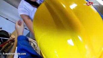 Orgasmic sex in dirty store room with builder