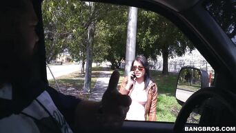 Casual sex with busty Latin in minivan