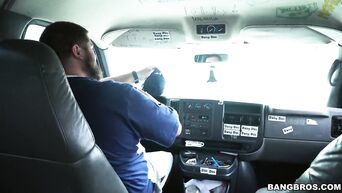 Casual sex with busty Latin in minivan