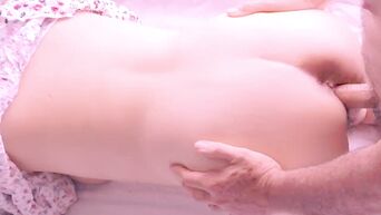Vaginal sex in dog style and cumshot on hairy pussy