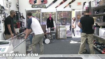 Brunette fucks with pawnshop for money