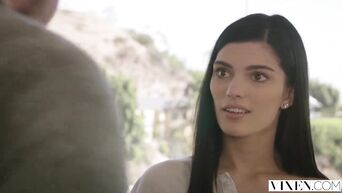 Romantic sexual intercourse for gentle brunette
