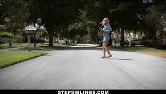 Spies sister in shower, sniffs her panties, shave her legs and fuck