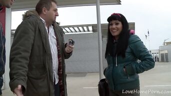 Two men persuaded unknown brunette to try threesome